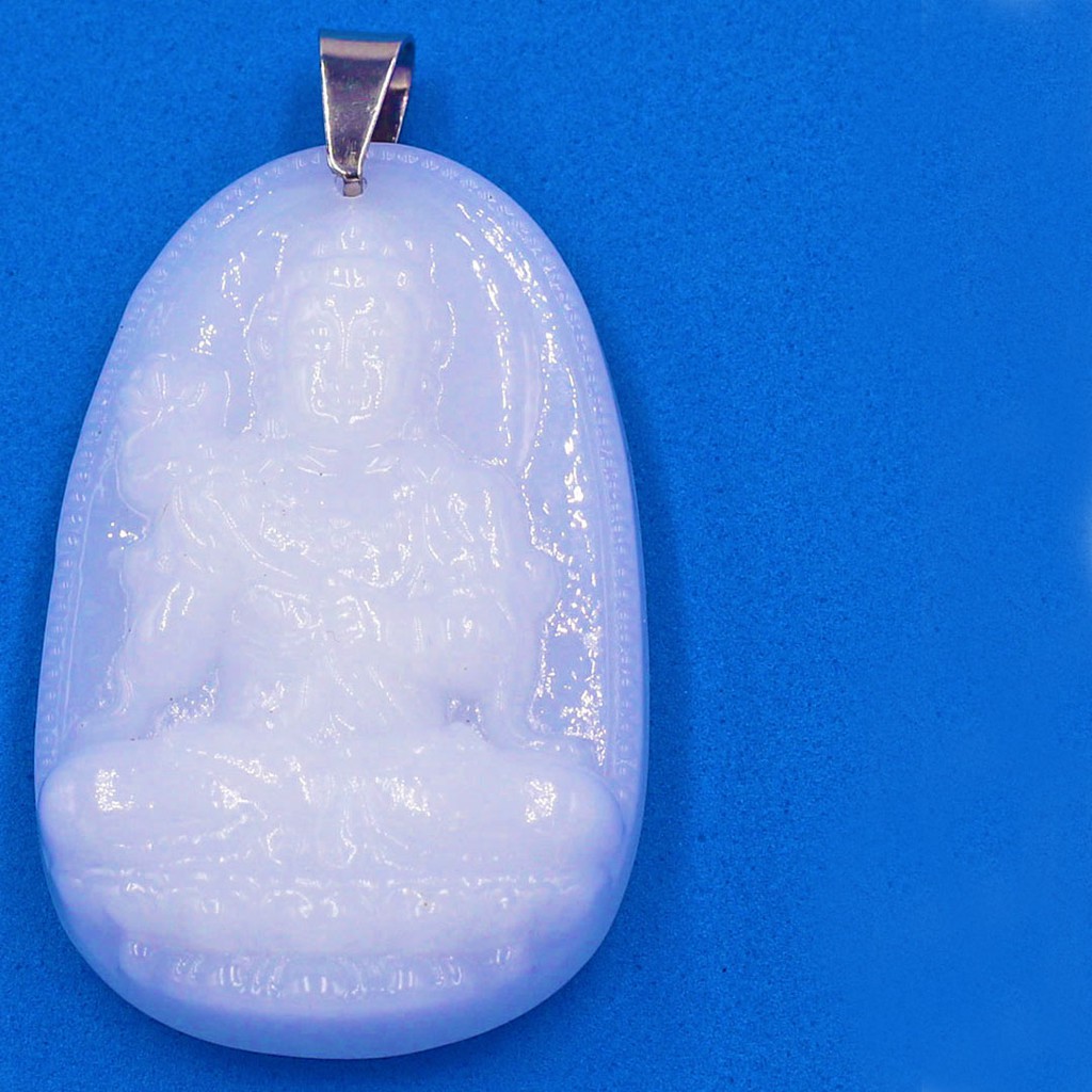 Mặt dây chuyền Đại Thế Chí Bồ Tát đá tự nhiên trắng size lớn 5cm - Phật bản mệnh tuổi Ngọ - Tặng kèm móc inox