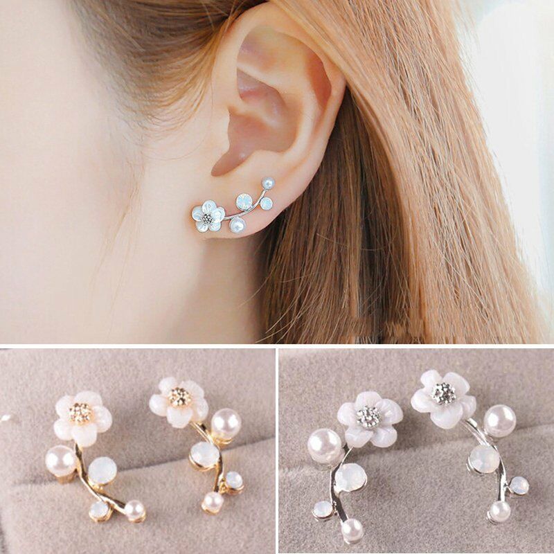 1 Cặp Bông Tai Hình Hoa / Vỏ Sò Đính Ngọc Trai Đơn Giản Thanh Lịch Phong