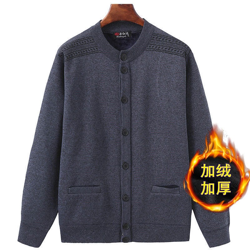 Áo Khoác Cardigan Phối Nhung Dày Dáng Rộng Thời Trang Cho Người Lớn Tuổi