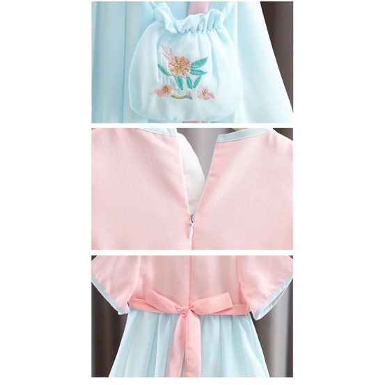 Đầm Chiffon Một Mảnh Tay Ngắn Phong Cách Công Chúa Hán Phục Thời Trang Mùa Hè Hàng Mới Dành Cho Bé Gái Kích Thước 90-140