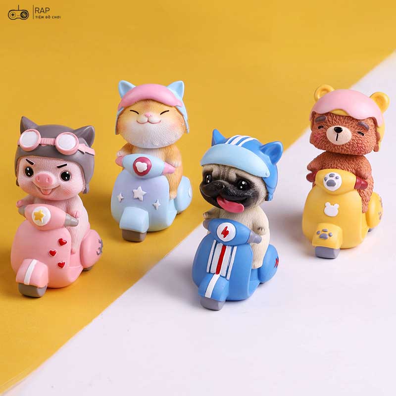 Mô hình lắc đầu chó mèo heo gấu đua xe biểu cảm dễ thương để bàn học bàn làm việc trang trí nhà cửa quà tặng - Ráp