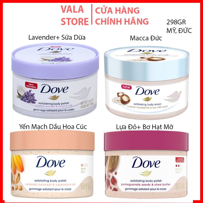 [Chuẩn Mỹ] Tẩy Tế Bào Chết Dove Bản Mỹ MACCA, Lựu Đỏ 298gr Exfoliating Body - Chăm Sóc Da, Giúp Da Sáng Mịn