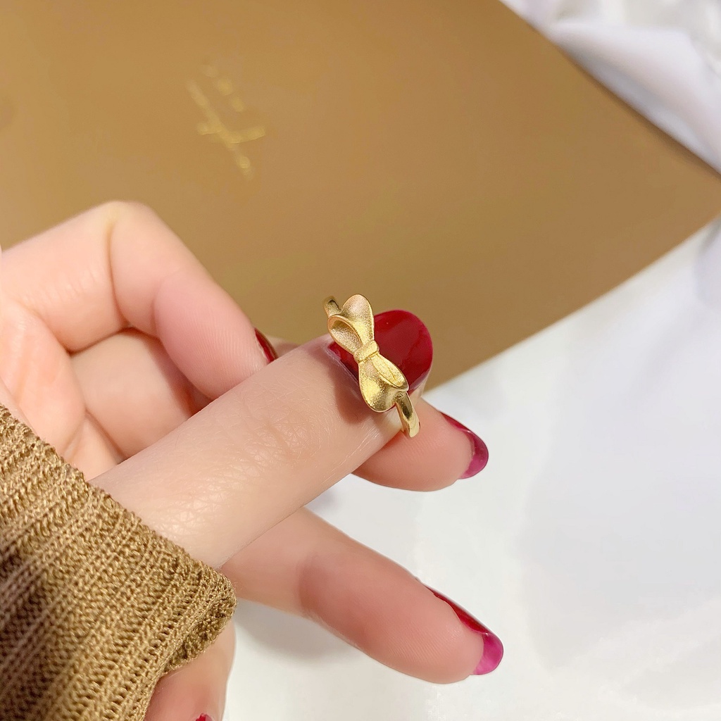 ♙☇Nhẫn Hở Dáng Dài Mặt Cát Vàng 24k Hình Nơ Phong Cách Mới 2021