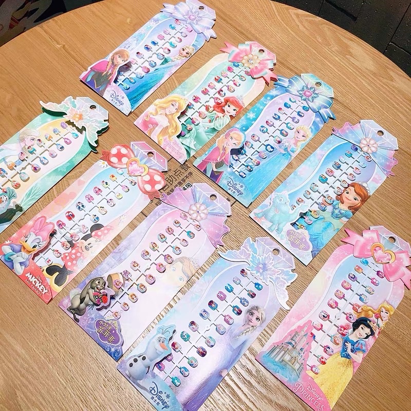SET 24 Móng tay giả In hình  hoạ tiết  công  chúa  cho bé, dán móng tay cao cấp cho bé gái