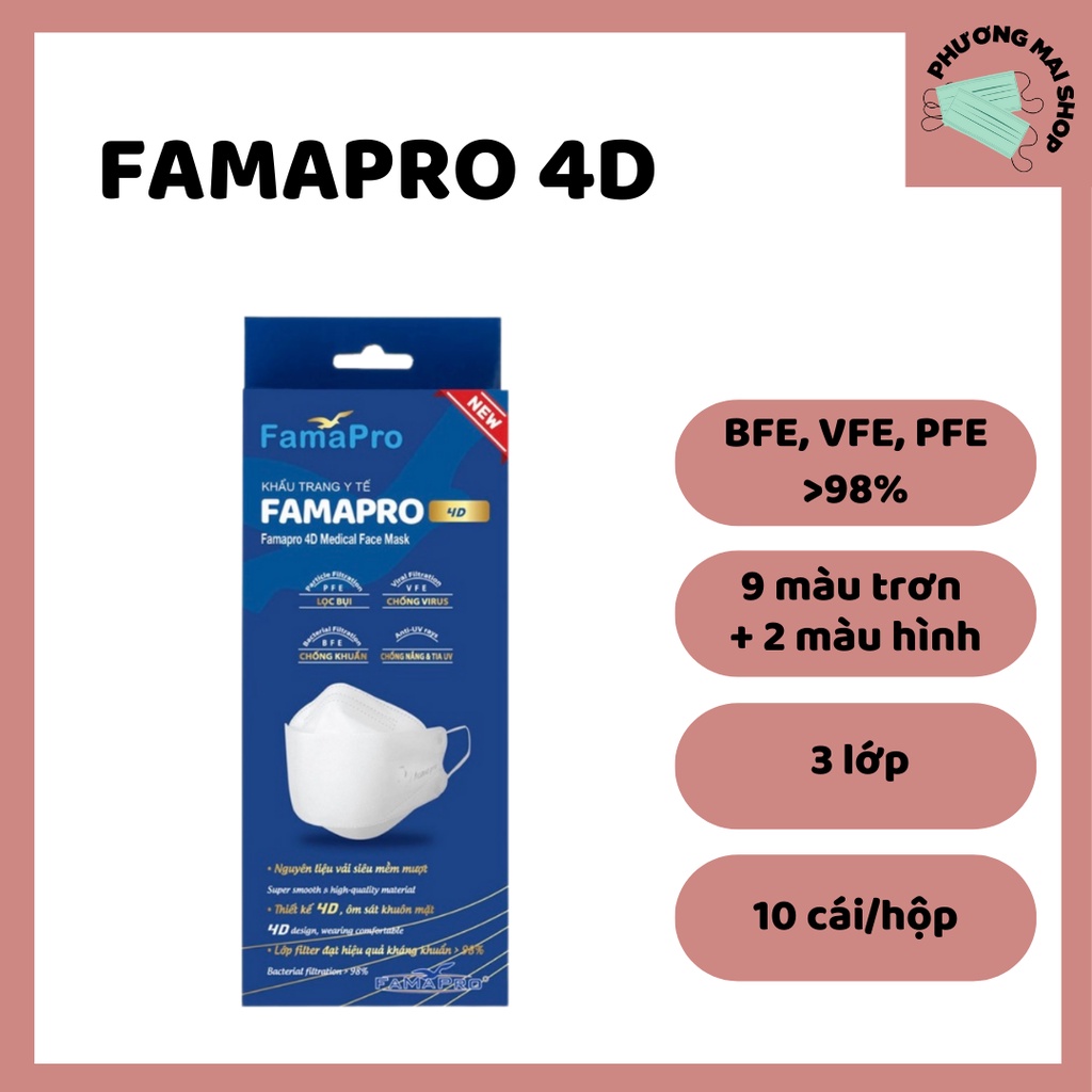 [4D MASK] Khẩu trang y tế cao cấp kháng khuẩn 3 lớp Famapro 4D