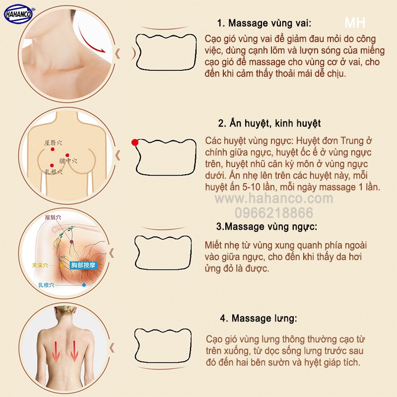 Dụng cụ cạo gió bằng sừng - Massage toàn thân làm đẹp da HAHANCO  [MH838]