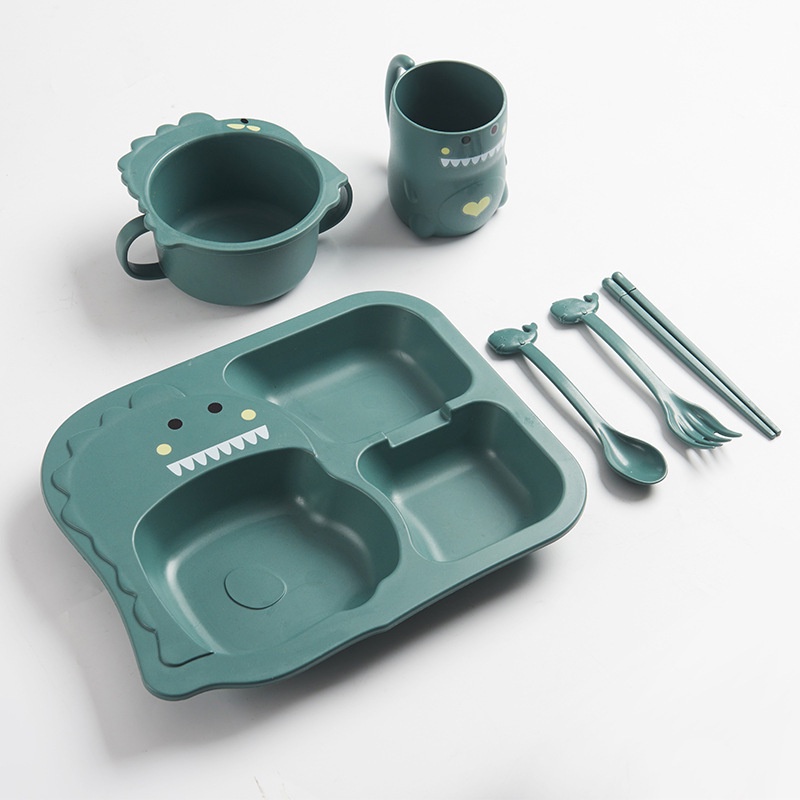 Set 6 Dụng Cụ Tập Ăn Họa Tiết Khủng Long Hoạt Hình Cho Bé