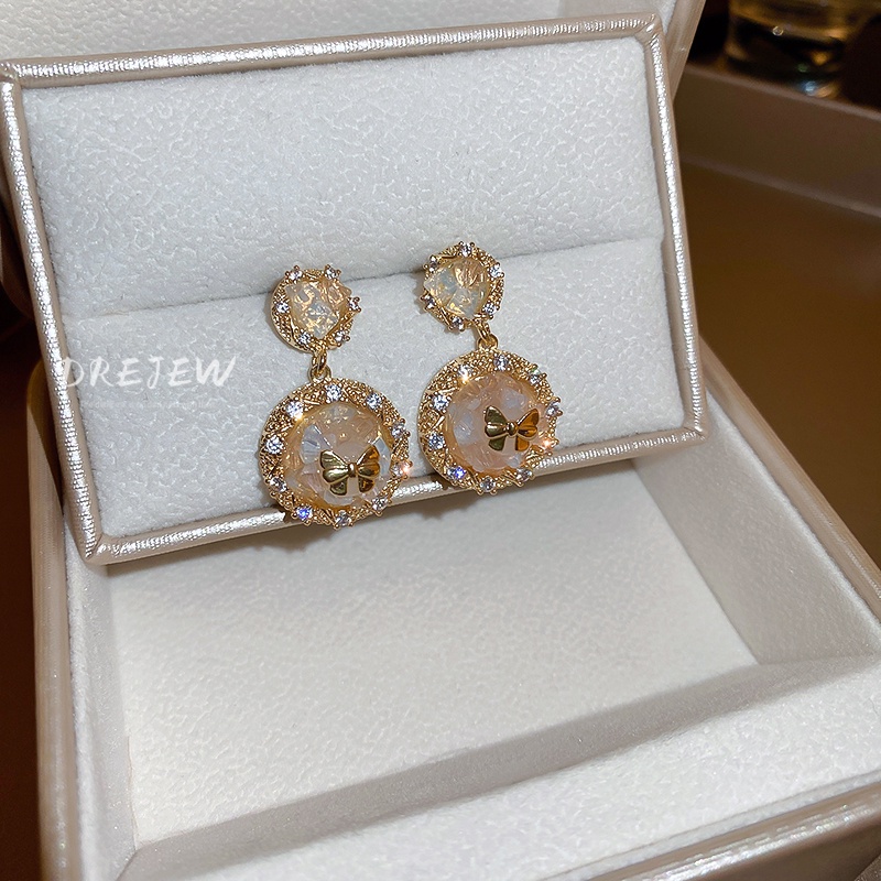 DREJEW Bông Tai Mạ Vàng / Bạc Hình Bướm Đính Đá Zircon Phong Cách Ngọt Ngào Sang Trọng