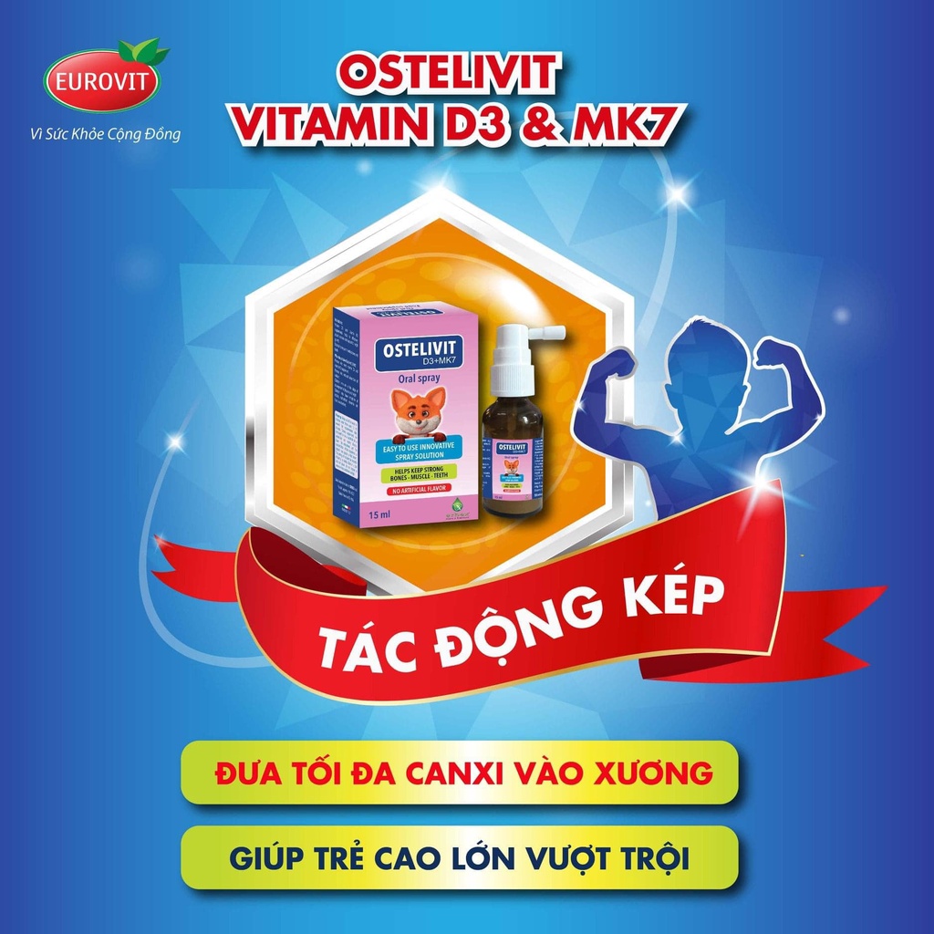Ostelivit D3 K2 MK7 tăng cường hấp thu canxi cho bé giúp xương và răng chắc khỏe ọ 15ml