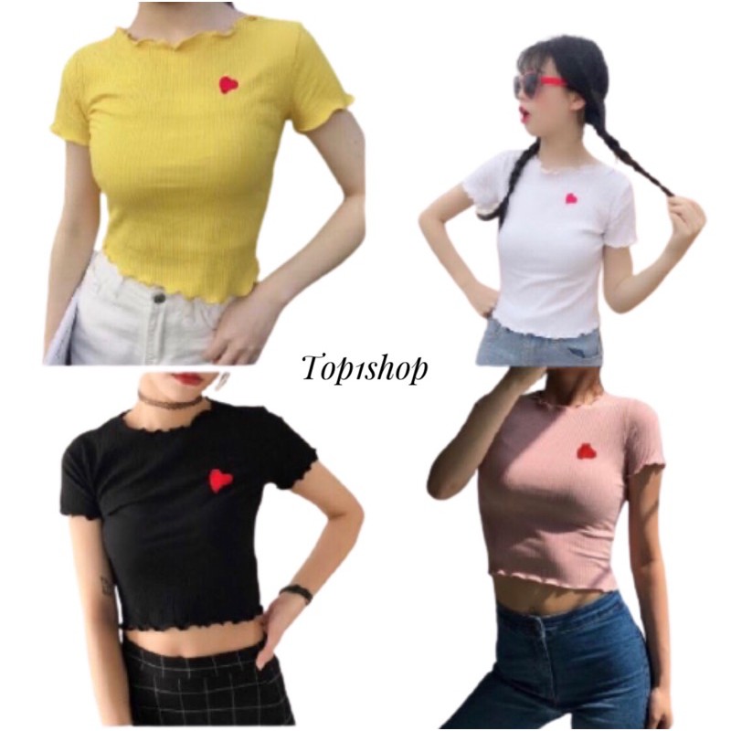 ÁO TaY Ngắn Thêu Hình Trái Tim Xinh Xắn