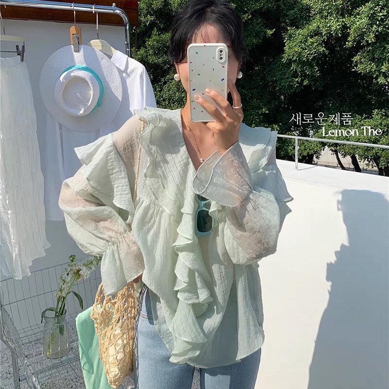 Áo Sơ Mi Mỏng Viền Bèo Thời Trang Mùa Xuân Phong Cách Hàn Quốc Hàng Mới Dành Cho Nữ s 2022