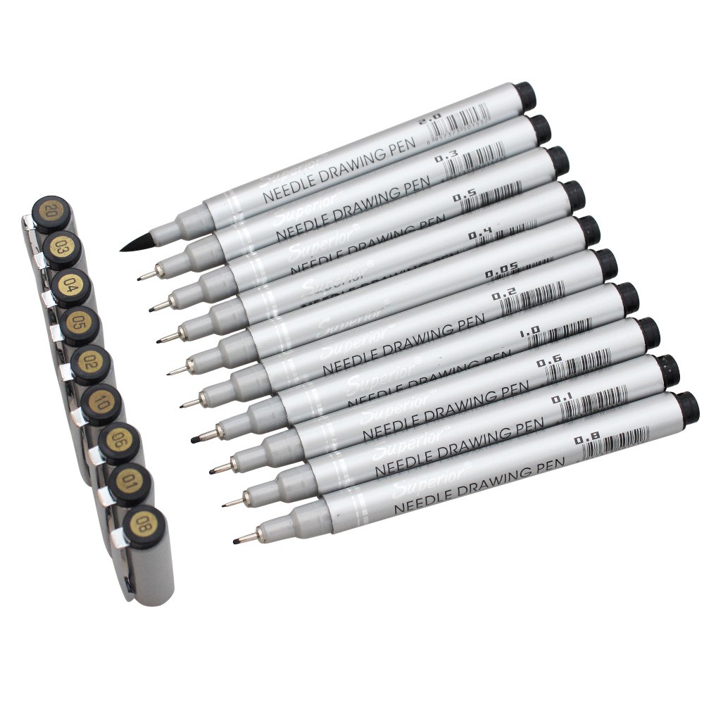 Seamiart_Superior 9 Needle Pens + 1 Brush Pen for students/art lovers/artists/designers