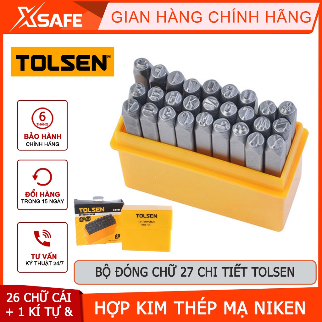 Bộ đóng chữ 27 chi tiết Tolsen thép carbon cứng cáp, gồm 26 chữ cái và 1 kí tự &amp; hộp nhựa cứng cáp tránh thất lạc[XSAFE]