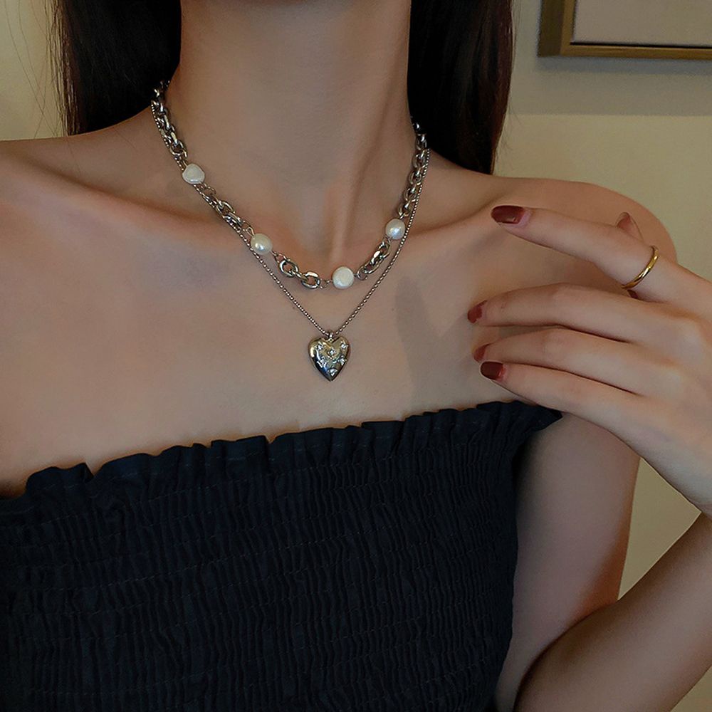 Bộ 2 vòng cổ choker mặt trái tim nhiều màu thanh lịch thời trang Hàn Quốc cổ điển cho nữ