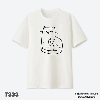 Áo thun tay lỡ mèo trắng unisex