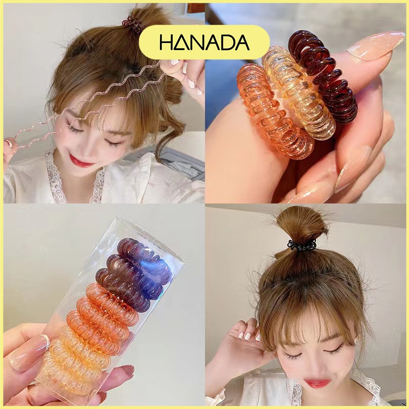Hộp 9 Dây Thun Lò Xo Cột Tóc Màu Pastel Phong Cách Hàn Quốc Kèm Hộp Hanada K12-N011