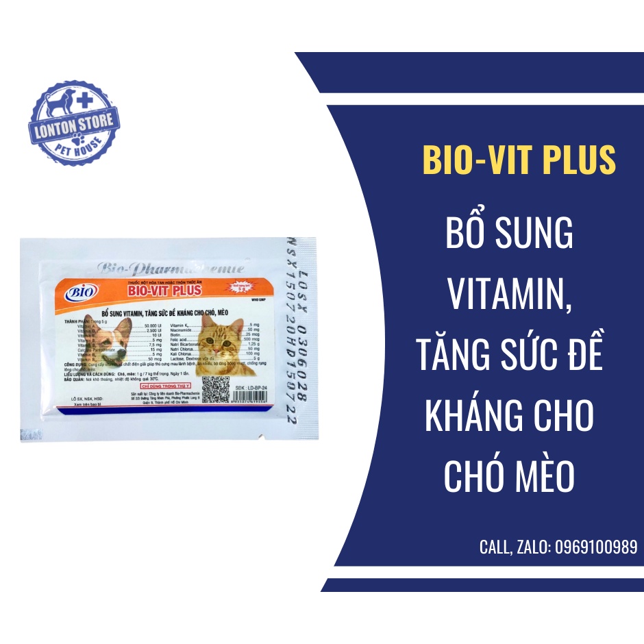 BIO Vit Plus 5g - Bột bổ sung vitamin tăng sức đề kháng cho chó mèo