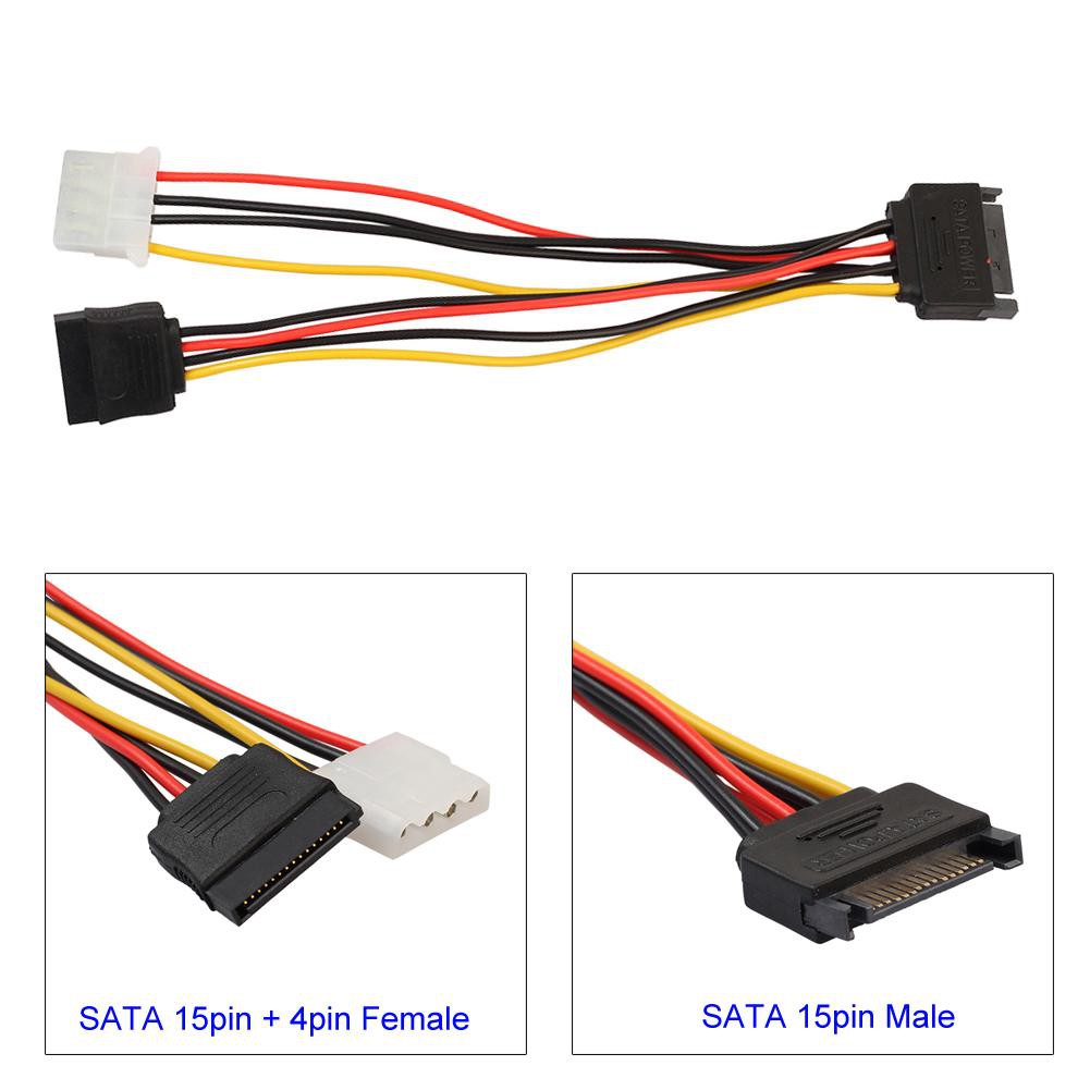 Cáp nguồn chuyển đổi SATA 15pin sang SATA 15pin và IDE 4pin # 8y cho bo mạch chủ và đĩa cứng