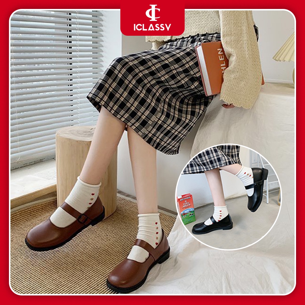 Giày Búp Bê Nữ Ulzzang Vintage, Giày Mary Jane Da PU Mũi Vuông Quai Ngang Mảnh Đế Cao 3cm Hàn Quốc - Iclasy_shoes