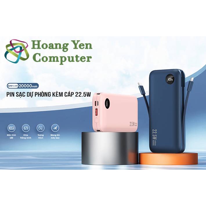 Sạc Dự Phòng Remax RPP-179 20000Mah (Sạc Nhanh QC3.0, VOOC 2.0  PD20W), Tích Hợp Cáp Sạc - BH 1 Năm - Hoàng Yến Computer