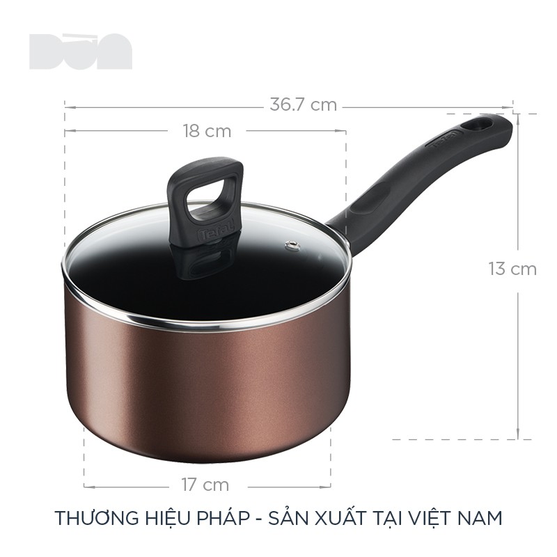 Nồi chống dính cán dài, bếp từ , bếp gas, bếp hồng ngoại Tefal  18cm - Day By Day - Thương hiệu Pháp