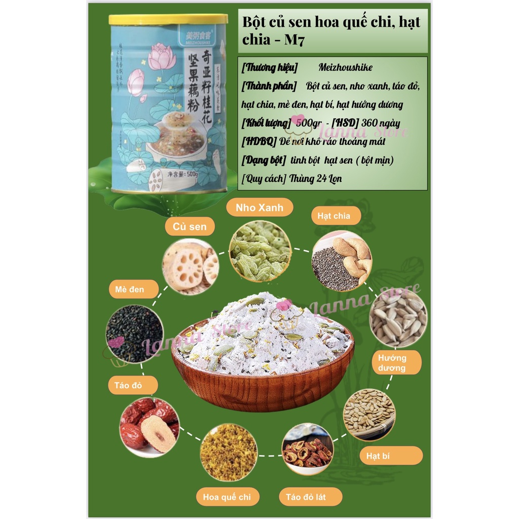 Bột Củ Sen Mix Hạt Dinh Dưỡng, Ngũ Cốc Giảm Cân, Ăn Kiêng, Eat Clean Healthy Dưỡng Nhan hiệu Meizoushike