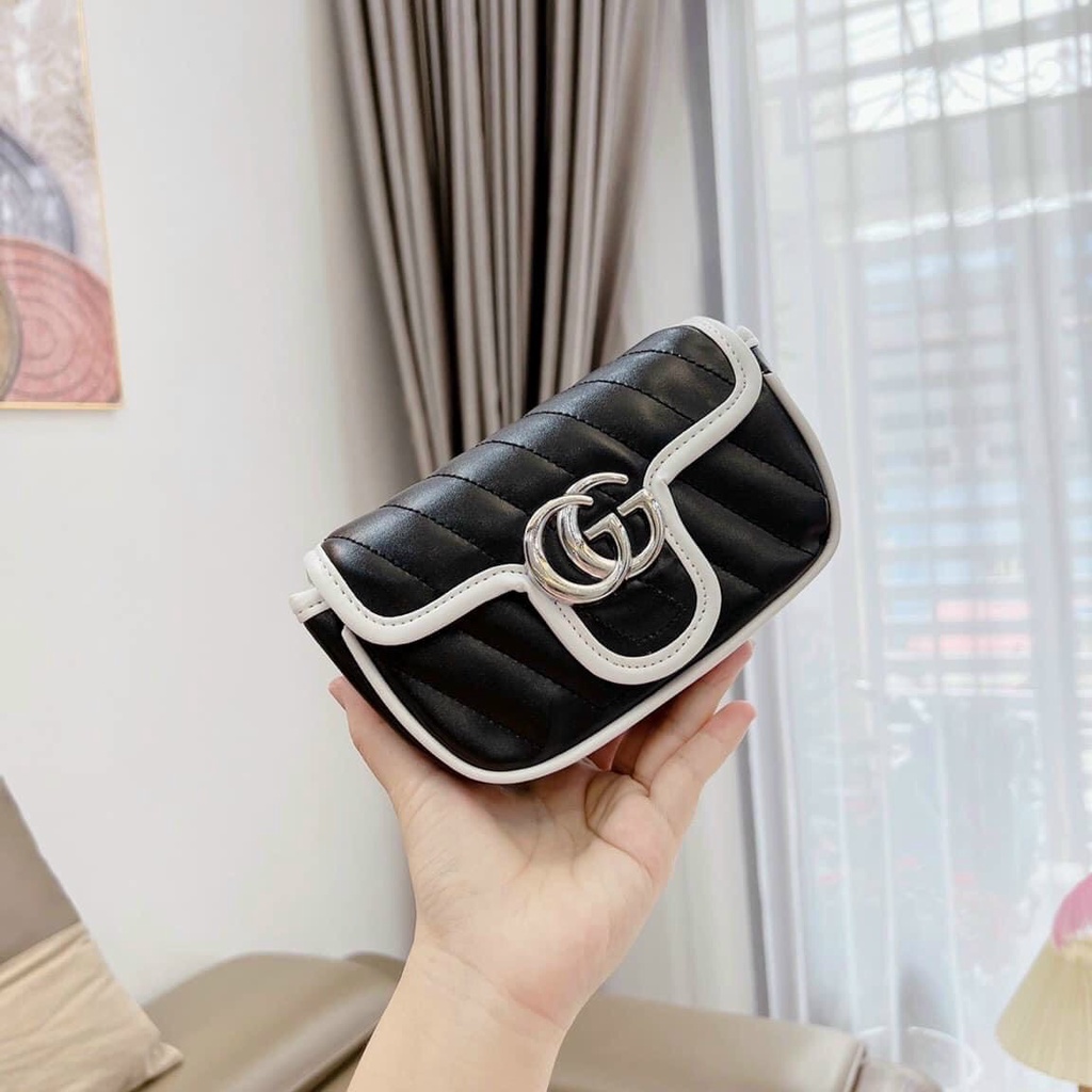 Túi Đeo Chéo GU.CI MINI Da Mềm Có 1 Ngăn Đựng Vừa Điện Thoại,Dây Xích Có Thể  Điều Chỉnh Đeo Kẹp Nách