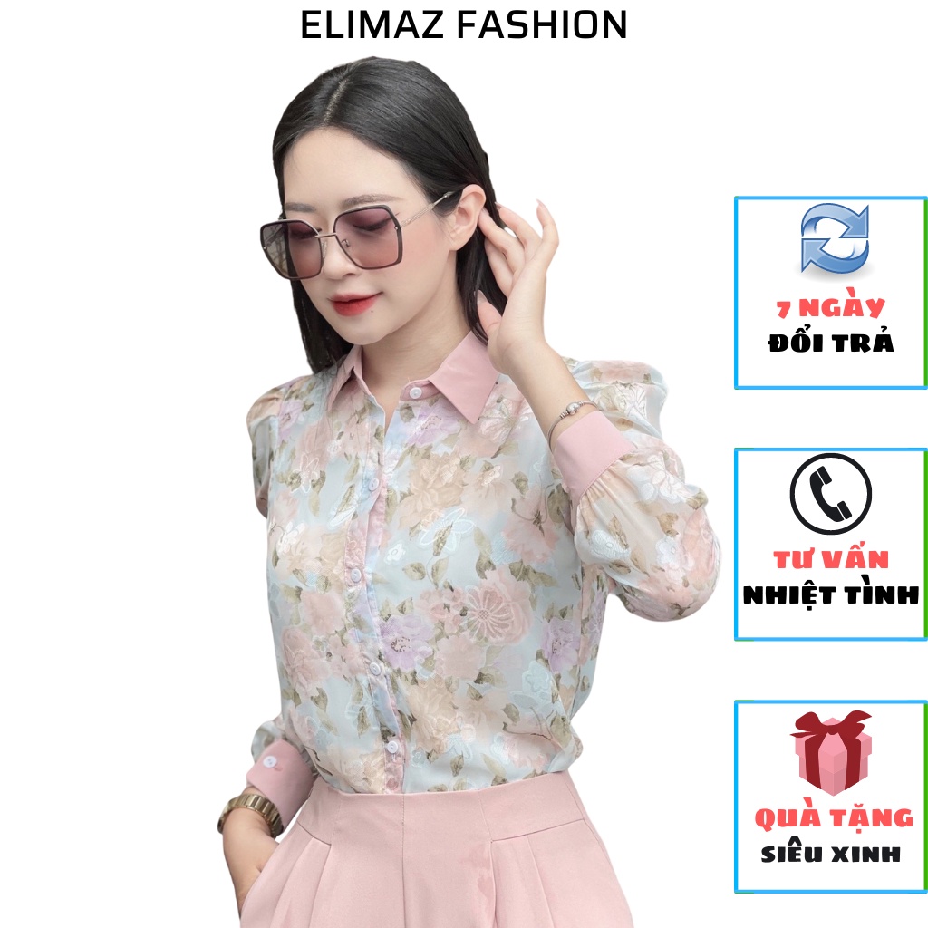 Áo sơ mi nữ công sở Elimaz 2 lớp hoa mẫu đơn EA21.185