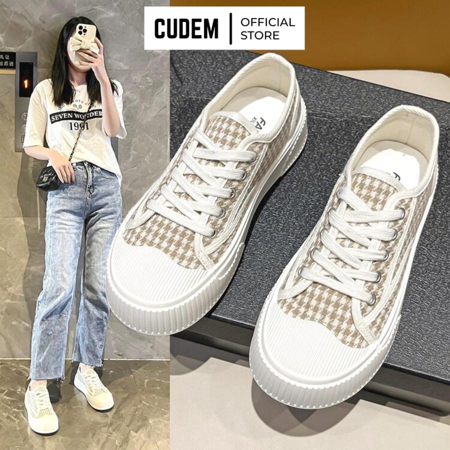 Giày thể thao nữ độn đế cao High Neck kiểu dáng bánh mì chất liệu vải canvas cao cấp S49
