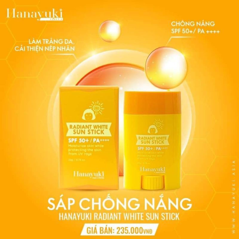 [Hcm][Chính Hãng Hanayuki - Date 2024] Sáp Chống Nắng Hanayuki – Radiant White Sun Stick 22Gr