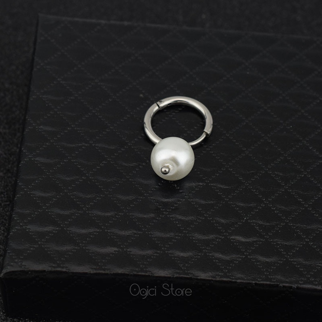 Bông tai, Khuyên tai nam nữ thép không gỉ dáng tròn thả ngọc trai sành điệu phong cách âu mỹ cá tính, Unisex, 1 chiếc