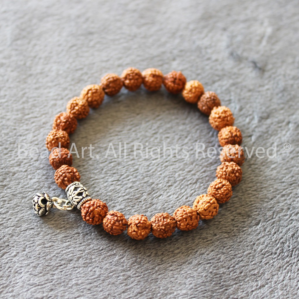 Vòng Tay Hạt Kim Cang Bồ Đề Rudraksha Và Hoa Sen Bạc 925, Mệnh Mộc, Hoả, Vòng Tay Phong Thuỷ, Chuỗi Hạt S46 - Bead Art