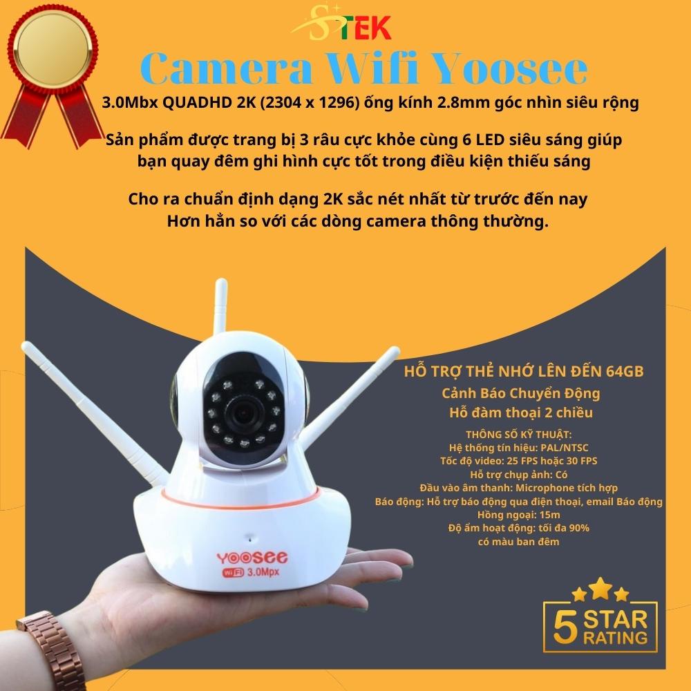 Camera Wifi Yoosee 3 Râu 3.0 QUADHD 2K, Trang Bị Hồng Ngoại Siêu Sáng, Cảnh Báo Chuyển Động Đàm Thoại 2 Chiều