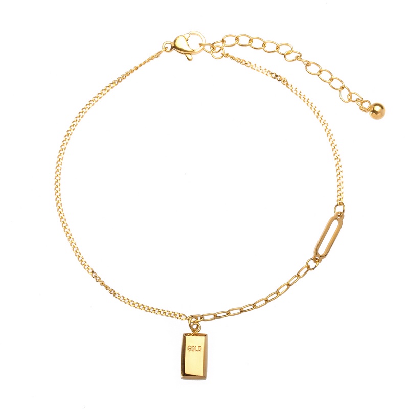 Lắc chân titan xích nhỏ 2 kiểu phối mặt thỏi gold không gỉ AK07