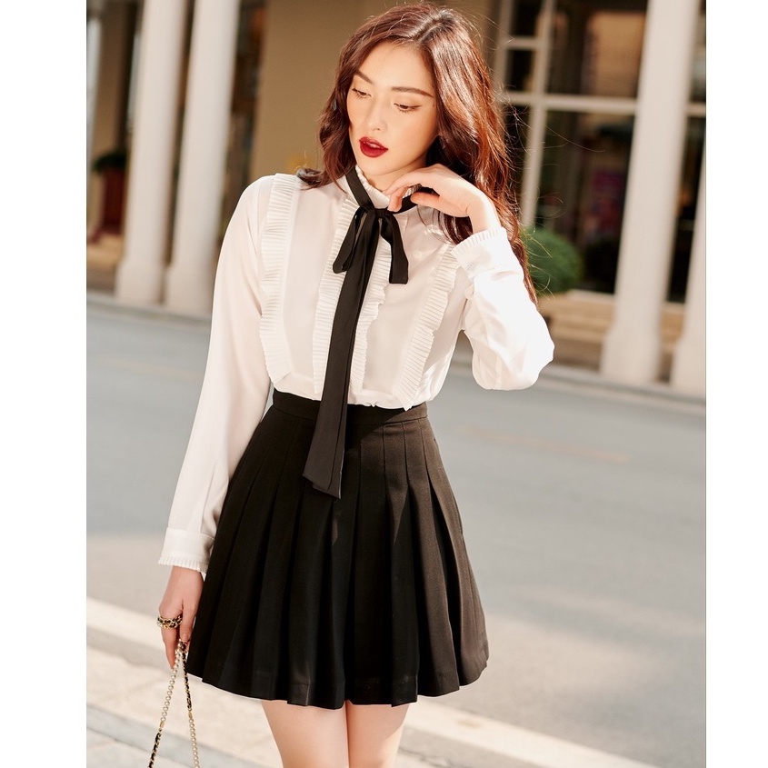 Áo sơ mi cotton lụa cổ nơ HUONG BOUTIQUE HBSM745