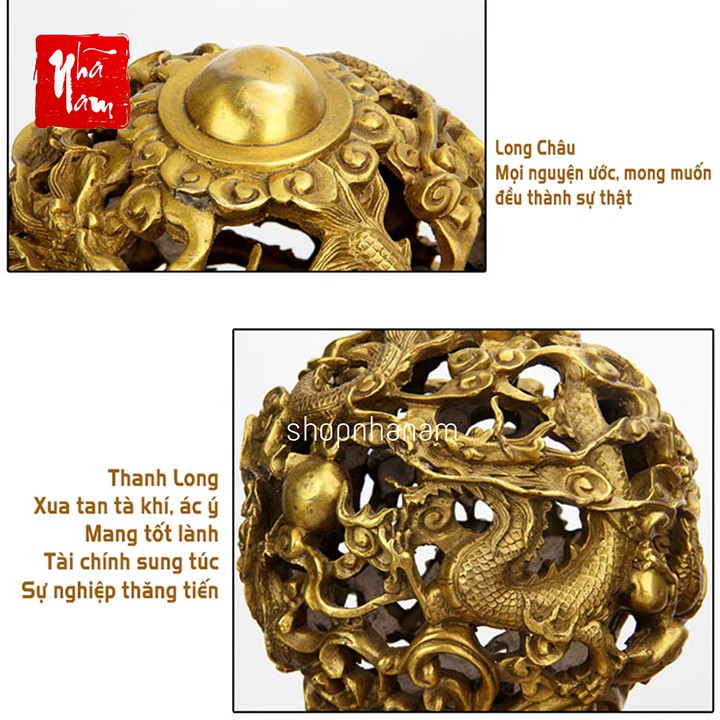 Lư hương đồng vàng cao cấp họa tiết rồng thắp trầm hương