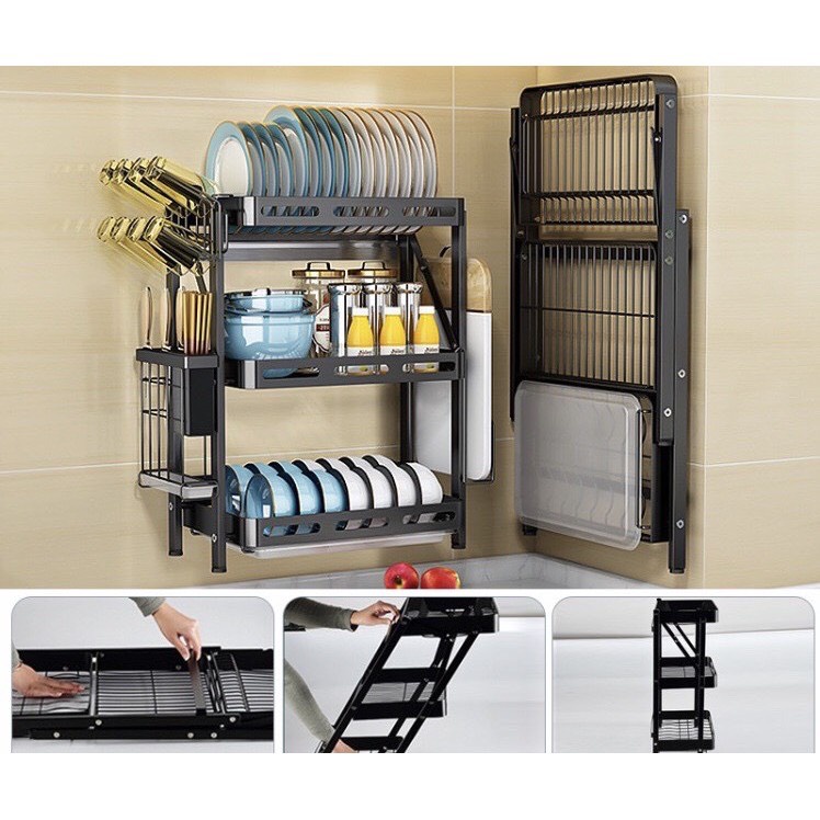 Kệ Để Chén Đĩa Thông Minh Gấp Gọn Khung Sắt Sơn Đen Cao Cấp | BigBuy360 - bigbuy360.vn