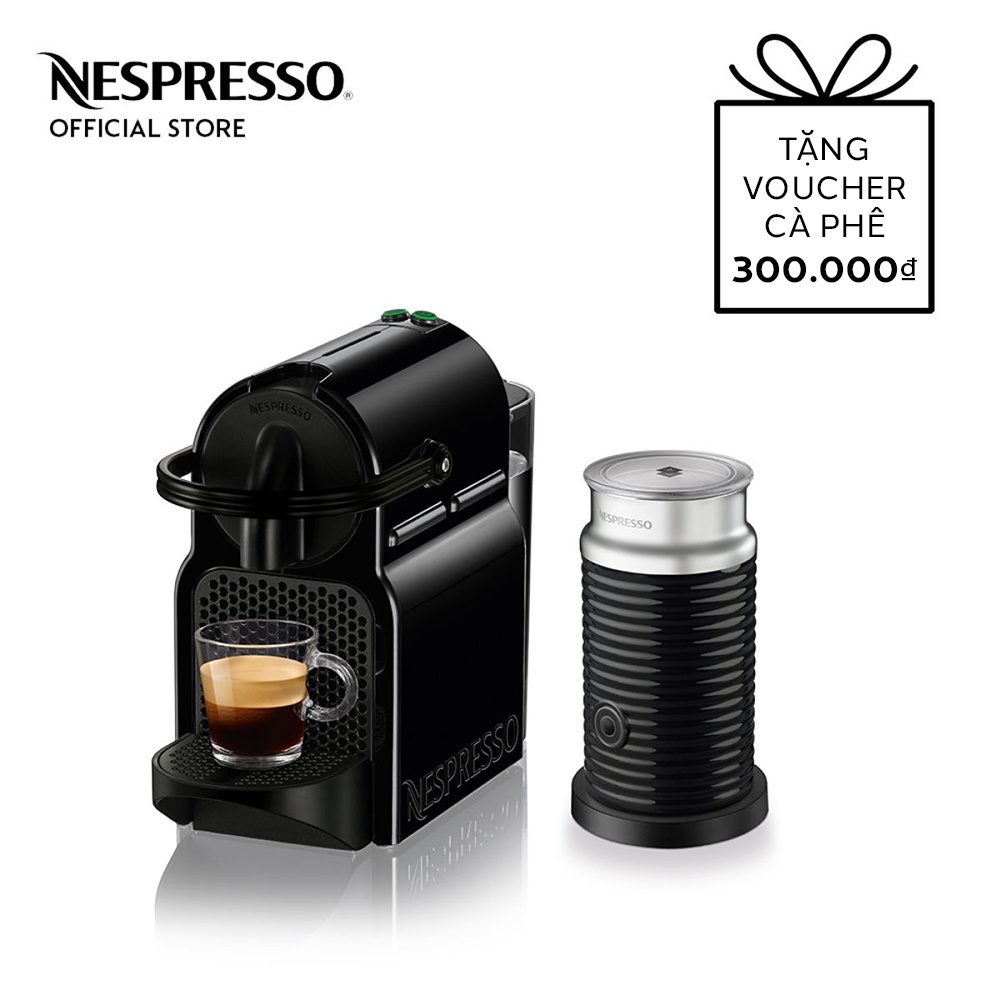 [Mã ELHADEV giảm 4% đơn 300K] Bộ máy pha cà phê Nespresso Inissia - Đen &amp; máy đánh sữa Aeroccino 3