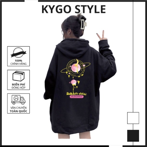 Áo khoác nỉ hoodie dây kéo form rộng Unisex hai màu đen trắng dễ phối đồ, áo nỉ mịn mặc thoải mái hình in nổi bền K100