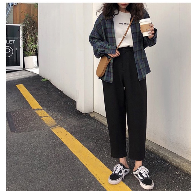 Quần tây baggy 9 tấc màu đen big size ống sau 2 nút size 70-95kg