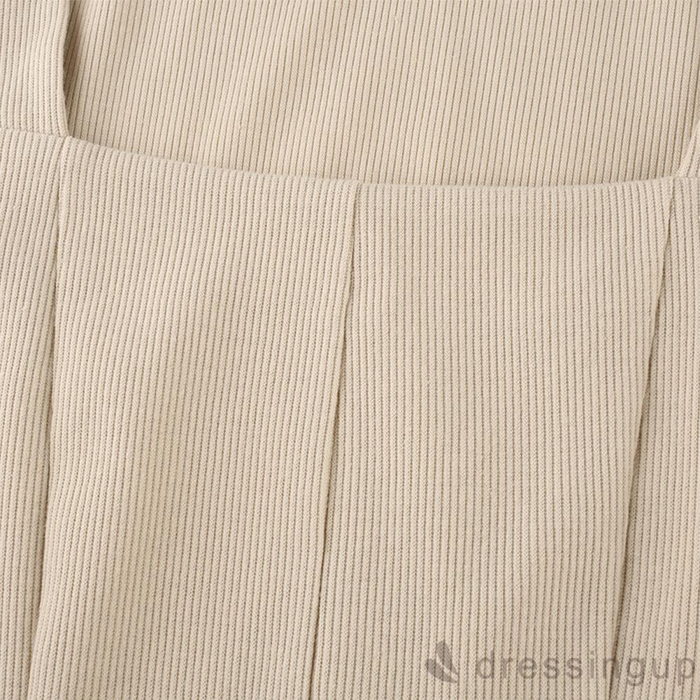 DRESSINGUP-Đầm tay dài cổ vuông màu trơn đơn giản dành cho nữ