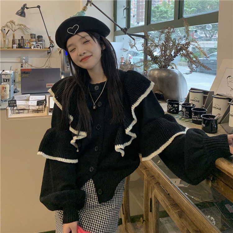 Áo Sweater Dáng Rộng Phối Bèo Trước Sau Phong Cách Thời Trang Phương Tây