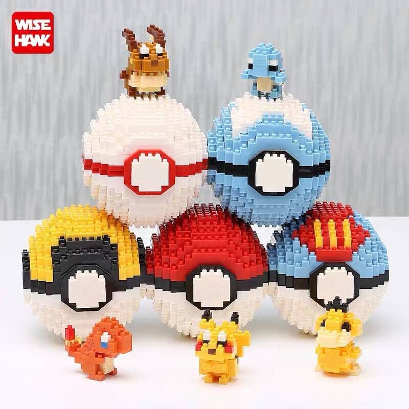 Kim cương thu nhỏ tương thích với gạch Lego Chèn xếp hình pokemon ball pikachu đồ chơi