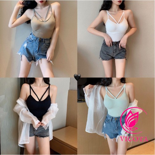 Áo Bra Cotton Đẹp 2 Dây Dáng Dài Đệm Bàn Tay Cao Cấp COCOCHI BR07