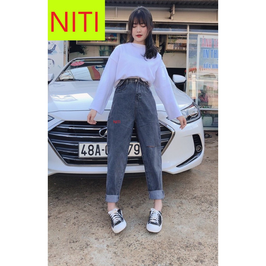 [ HỊN XÒ DỮ TA!!! ] QUẦN BAGGY JEAN NỮ CAO CẤP NITI LƯNG SIÊU CAO MÀU XÁM TÚI NẮP RÁCH GỐI TRÁI CỰC HOT CỰC HOT PHONG CÁ