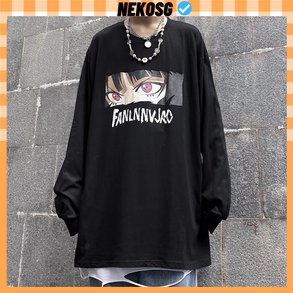 Áo thun tay dài form rộng FANLNNVJAO NEKO.SG, Áo thun Streetwear Ulzzang SWT51