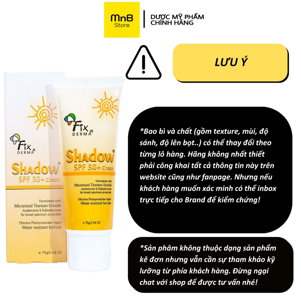 Kem chống nắng Fixderma Shadow SPF50 thoáng nhẹ không gây mụn cho da nhạy cảm 75g | BigBuy360 - bigbuy360.vn