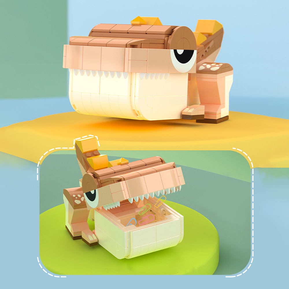 Đồ chơi Lego lắp ráp hình khủng long trưng bày kiểu hộp bút ống tiết kiệm giá đỡ điện thoại