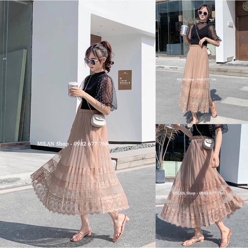 [Mã WASTUP giảm 10% tối đa 30K đơn 99K] Chân váy xếp ly công chúa phối ren dịu dàng nữ tính | BigBuy360 - bigbuy360.vn