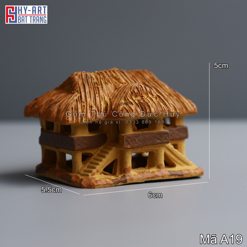 Tiểu cảnh hồ cá, trang trí bể cá cảnh, tượng gốm nhà sàn mini trang trí chậu cây bonsai